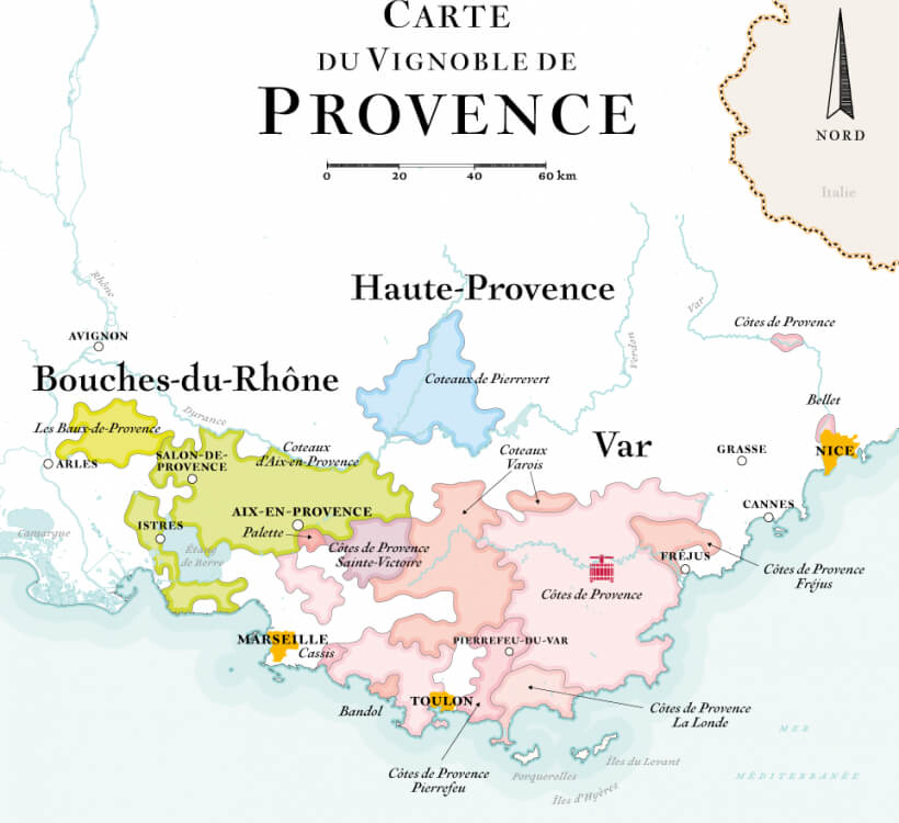 Carte des appellations de la vallée du Rhône